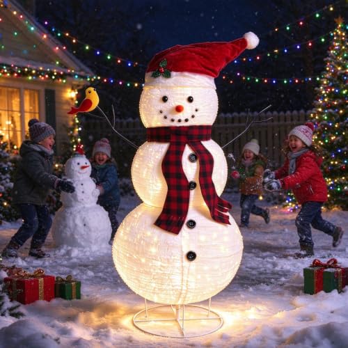 60-Inch Outdoor LED Snowman Decoration with 150 Lights, Collapsible Winter Holiday Decor