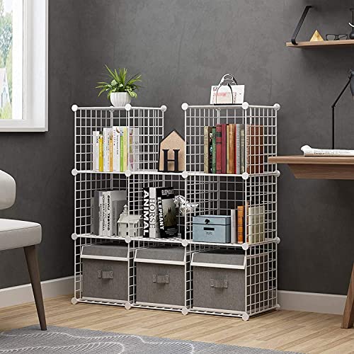 White 9-Cube Wire Storage Organizer - Modular Metal Shelving for Home & Office