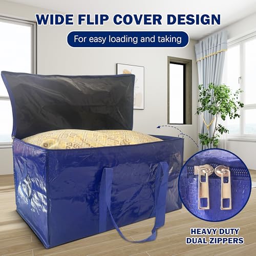 40 Gallon Heavy Duty Moving Storage Bag with Zipper Handles Dark Blue - 8 Pack