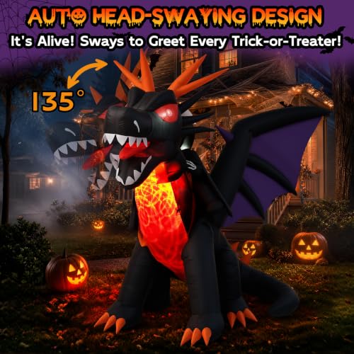 11.5FT Animated Grim Reaper & Dragon Halloween Inflatable - Moving Head, Glowing Eyes
