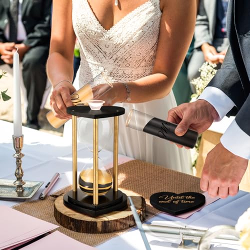 Unity Sand Ceremony Set Black Gold Retro Wedding Hourglass with Vases & Sand - Elegant Gift