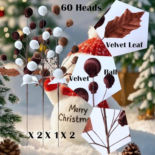 Libeking 5 Pcs Velvet Christmas Tree Picks 21.65” Brown & White Holiday Ornaments