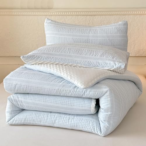 tohrisa Queen Size Boho Comforter Set Sky Blue 3 Pieces All-Season Bedding
