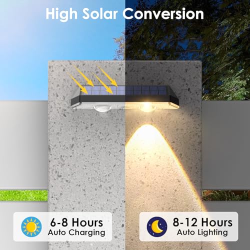 Solar Fence Lights Outdoor 3000K-6000K 3 Modes 8 Pack Black
