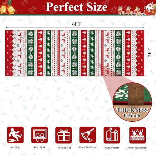 U'artlines Christmas Runner Rug 2 x 6 ft Colorful Tree & Deer Bell - washable