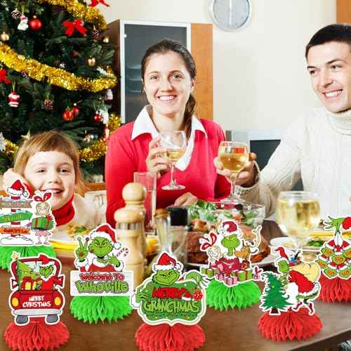 12pcs Christmas Decorations Honeycomb Centerpieces,Christmas Birthday Party Table Decorations,Green Red Centerpieces for Tables