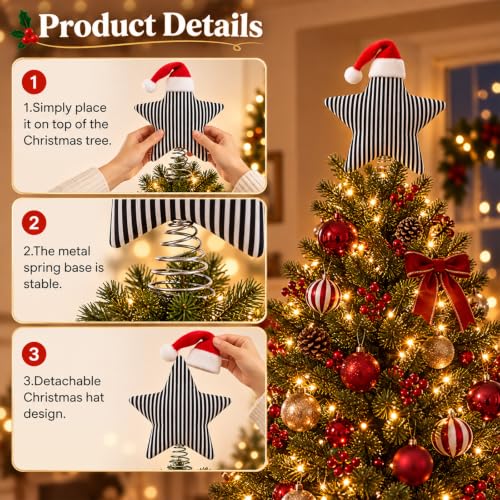 Suncalla Black and White Gothic Star Christmas Tree Topper - Nightmare Variant