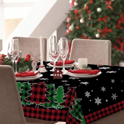 Pinata Black Buffalo Plaid Christmas Tablecloth 60 x 84 Inch Rectangular Holiday Decor