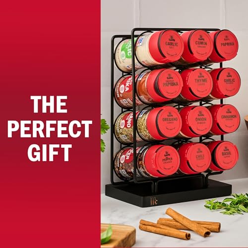 12-Piece Spice Rack Set with Herbs & Spices - Black Metal Kitchen Organizer