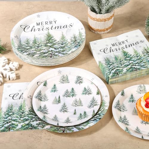 Purhapfre 150Pcs Christmas Green Tree Party Plates & Napkins Set
