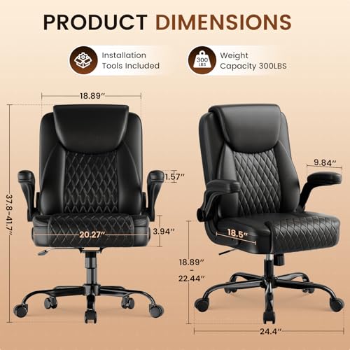 GTPLAYER Charcoal Black PU Leather Office Chair with Flip-up Arms, Ergonomic Home Desk Chair