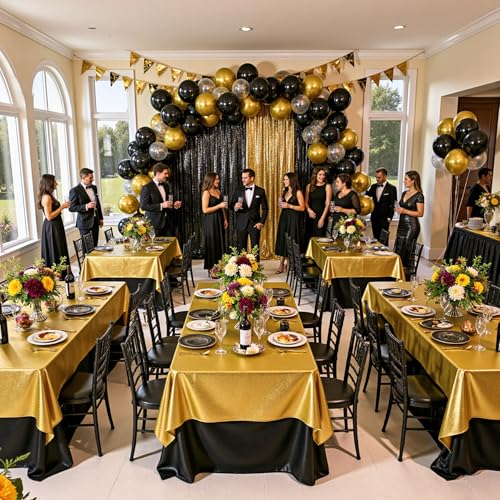 Htper 6 Pack Gold 60x102in Sequin Tablecloths Waterproof Shimmer for Rectangle Tables