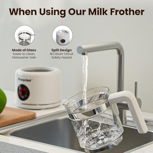 Electric Milk Frother and Steamer 16.9oz/500ml - White Glass, 6 Functions