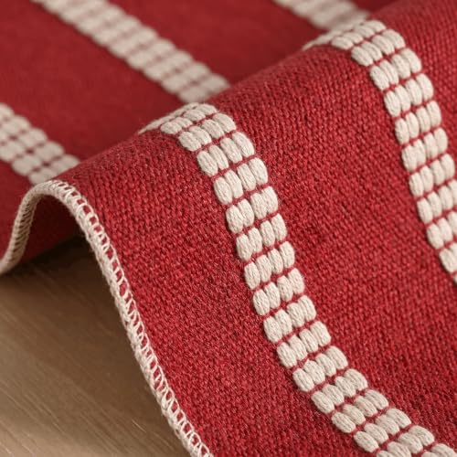 Artoid Mode Red Farmhouse Dashed Stripe Table Runner 12x72 Inch, Holiday & Rustic Kitchen Decor