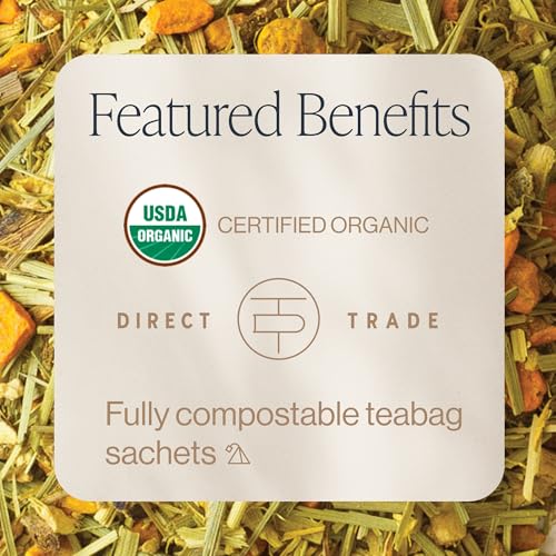 Rishi Tea Organic Turmeric Ginger Sachet Tea Bags - 50ct, Caffeine-Free, Herbal Infusion