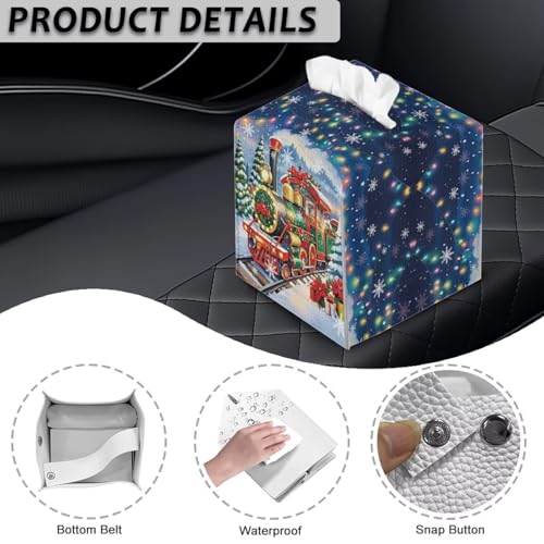 AFPANQZ Christmas Train Tissue Box Cover - Leather Desk Organizer for Bathroom & Office