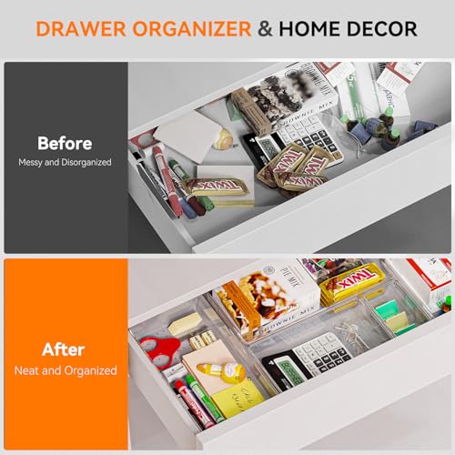 Criusia 8 Pack Large Clear Drawer Organizers for Kitchen & Bathroom Storage