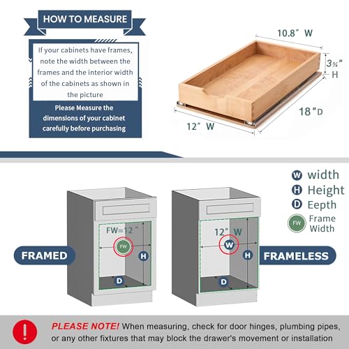Pull Out Cabinet Drawers - 12'W x 18'D Beechwood, Soft Close, Pre-Assembled