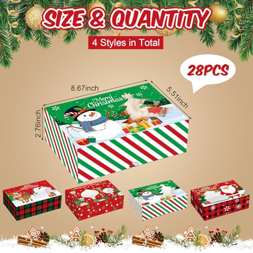 Christmas Bakery Boxes with Window and Festive Designs - Pack of 28