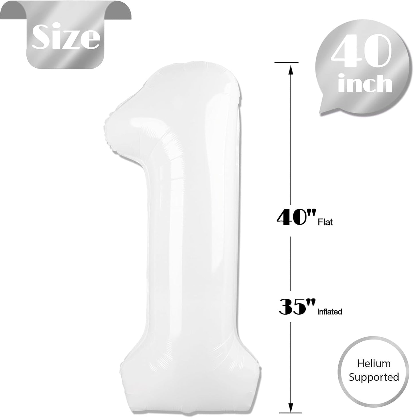 Translucent 40-Inch White Number 1 Balloon by [Brand Name] - Perfect First Birthday Decoration for Kids