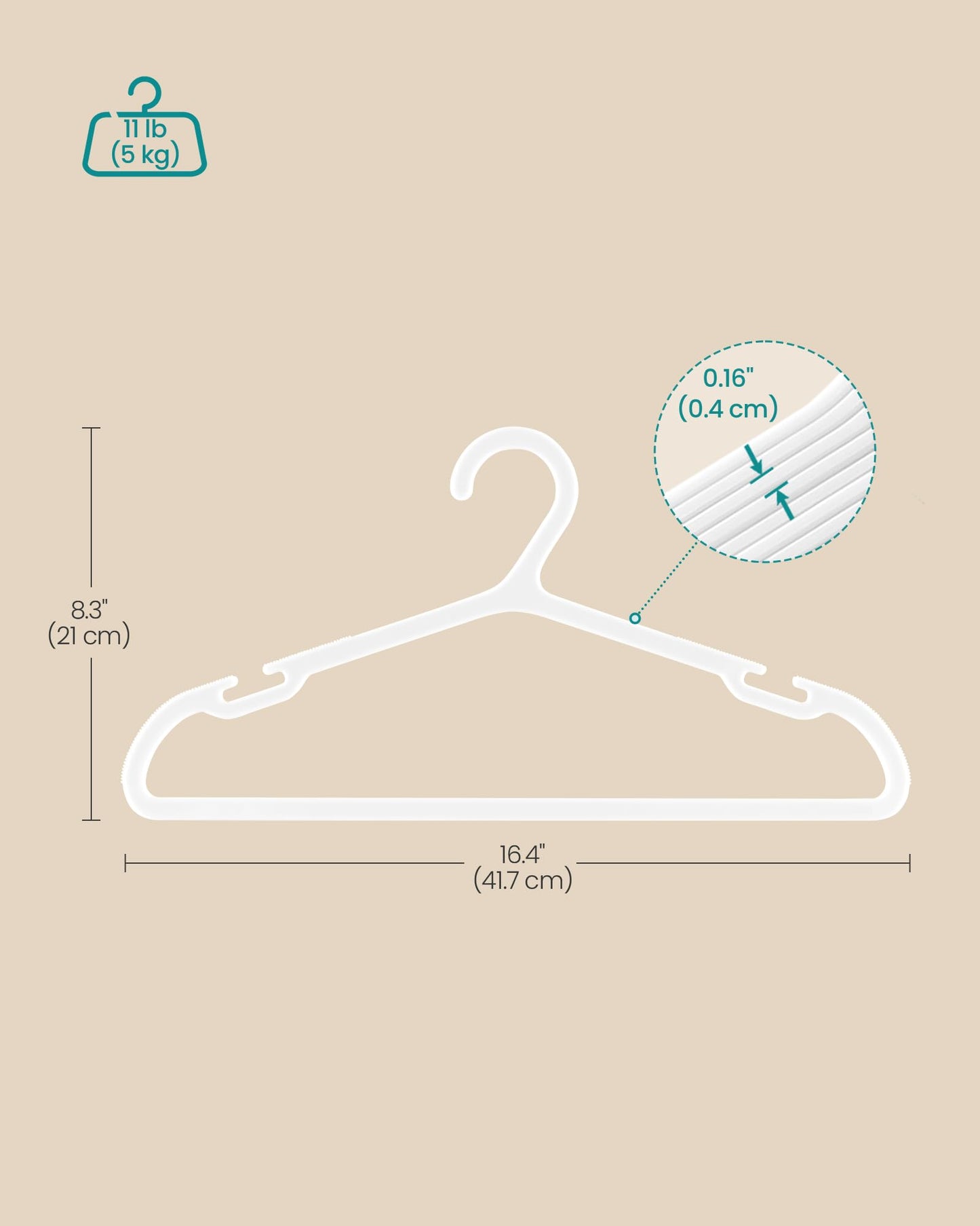 SONGMICS Clothes Hangers, Pack of 50, Plastic Hangers, with Wide Shoulder Notches, Space-Saving Coat Hangers, 16.4 Inches Wide, for Closet, Cloud White UCRP010W01