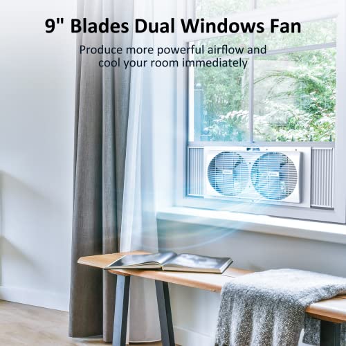Dual Window Fan 9-inch Powerful Cooling Adjustable Width Reversible Airflow