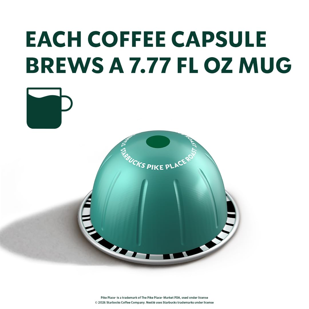 Starbucks by Nespresso Vertuo Coffee Pods - Pike Place Medium Roast, 30-Count, Brews 7.8 oz.