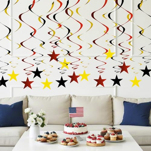 Red Black Gold Star Hanging Swirl Decorations Ceiling Swirl Foil Decoration Hanging Black Gold Red Party Supplies for Birthday Baby Shower Wedding Graduation, 32 pcs