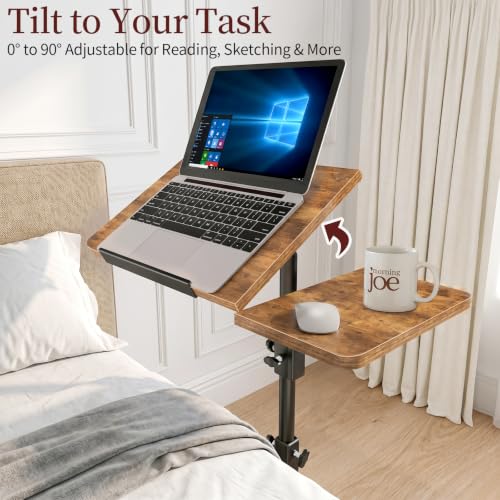 Adjustable Height End Table with Wheels & Tilting Panel - 11.8x22.8 inch, Mobile Couch Side Table