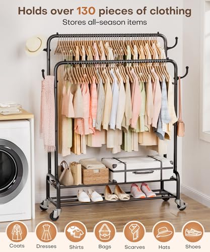 Heavy Duty Garment Rack with 44-Inch Double Rod, Black - 265 lbs Capacity