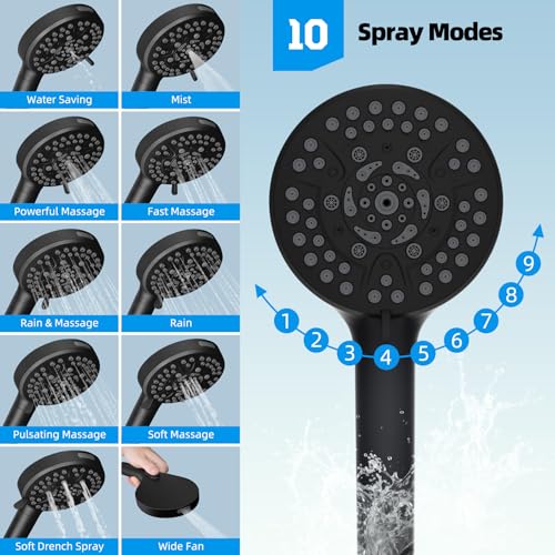 Hibbent 10-Inch Square Matte Black Rainfall Shower Head & Handheld Combo, cUPC Certified