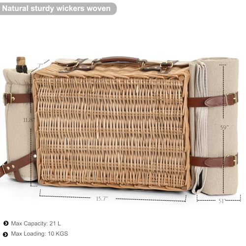 Multifunctional Wicker Picnic Basket Set for 2 with Blanket & Table - Natural Variation
