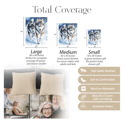 UNDAHIS Husky Dog Blanket 60x50 Inch Cozy Warm Fuzzy Flannel Throw Gift for Pets & Home