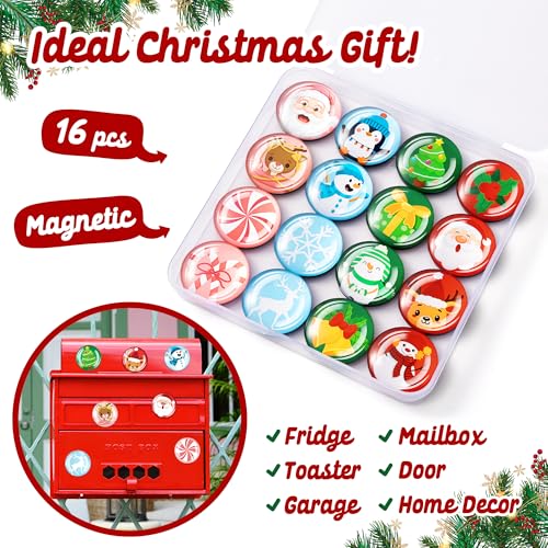 16Pcs Christmas Refrigerator Magnets, Colorful Xmas Glass Strong