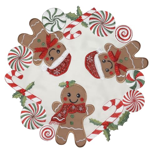 Gingerbread Placemats Set of 4 15in Round Embroidered Christmas Runners - Tenerdy