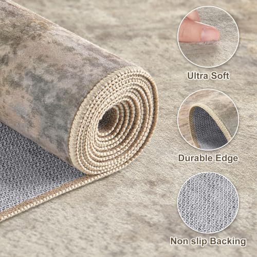 ELLIUNE 8x10 Dark Brown Washable Abstract Area Rug for Living Room