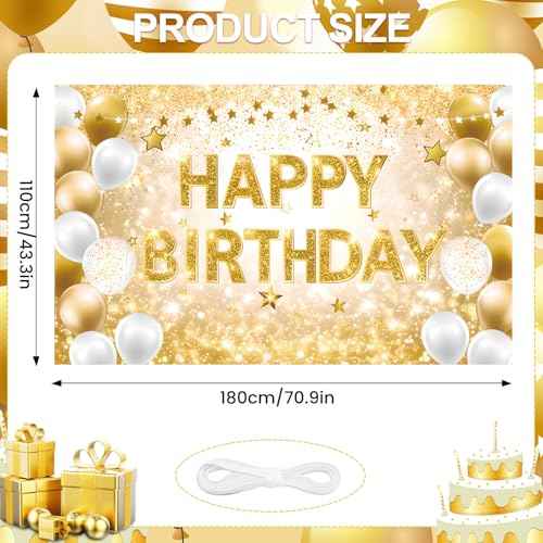 Gold Happy Birthday Decorations Large White Gold Birthday Banner for Women Men Backdrop Banner Poster for Girls Boys Christmas Bday Baby Shower Anniversary Party Supplies