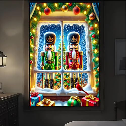 BlissYard Colorful Christmas Nutcracker Window Banner 31x47 Inch Holiday Decor