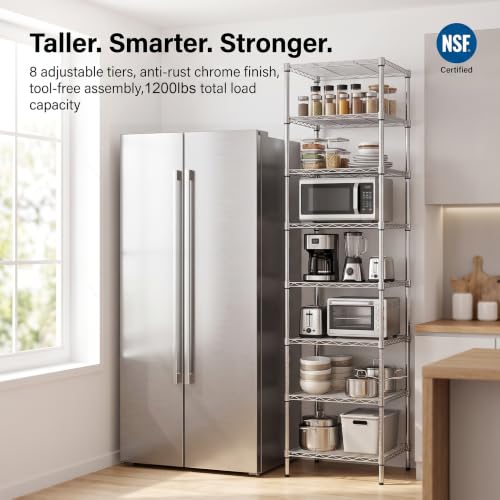 78.8-Inch Heavy Duty Wire Shelving Rack - 8 Tier Chrome Storage Unit