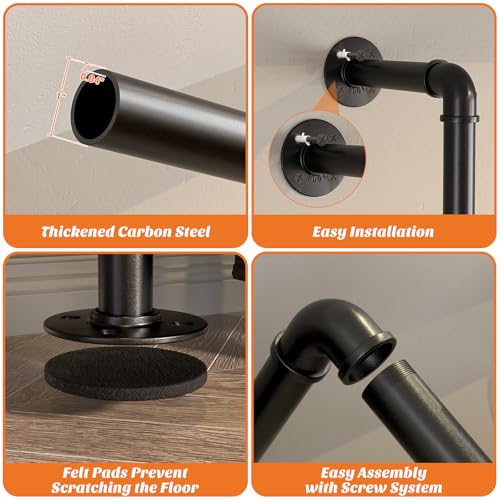 Industrial Pipe Clothing Rack - Reversible 3.5FT Black Garment Stand