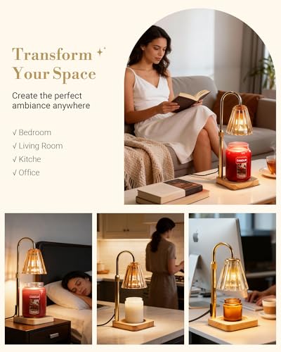 Amber Candle Warmer Lamp with Timer & Adjustable Height - Flameless for Yankee Candles