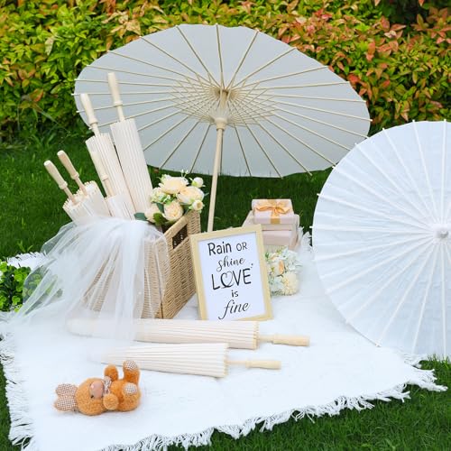 23.6 Inch White Paper Umbrellas Wedding Parasols Bulk (24 Pack) - HIYZI