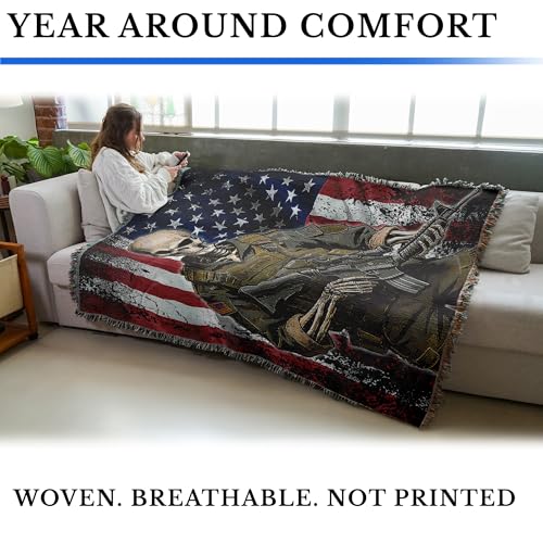 Always Marine Blanket - Cotton Woven Tapestry Throw 72x54 - Made in USA
