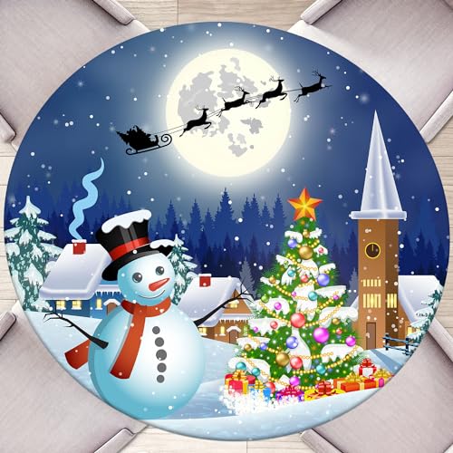 Butaluk Christmas Round Fitted Tablecloth 40" Elastic Waterproof Vinyl Table Cover