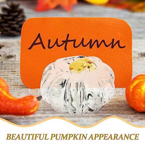 VOSAREA Hand Blown Glass Pumpkin Figurine Crystal Pumpkin Statue Clear Harvest Pumpkin Sculpture Table Accent for Fall Harvest Thanksgiving Halloween Ornament
