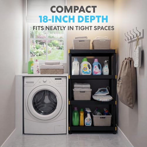 4-Tier Heavy Duty Plastic Storage Shelf - Garage & Basement Organizer, 36x18x57 Inches, 200 lbs per Shelf - Variation of 18