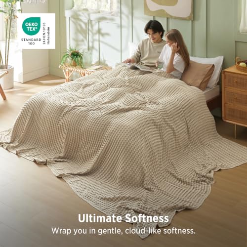 Bedsure Oversized King Cooling Waffle Blanket - Warm Taupe, Lightweight & Breathable, 120x96 Inches