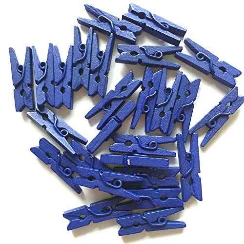 100pcs Mini Colored Spring Wood Clips Clothes Photo Paper Peg Pin Clothespin Craft Clips Party Decoration(Blue)