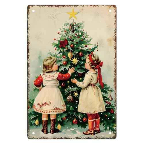 WEBEEDY Christmas Sister vintage Tin Sign Christmas Retro Metal Tin Sign Christmas Wall Art Thick Tinplate Print Poster for Home Yard Coffee Shop Wall Decorations,20 x 30cm/ 8x12 Inches