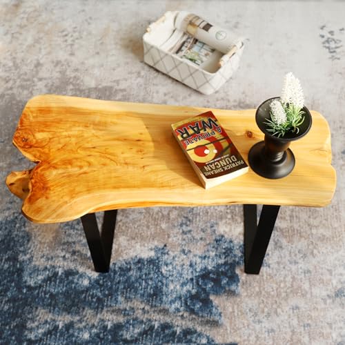 WELLAND Live Edge Cedar Entryway Bench with Metal Legs, 28" Cedar Bench